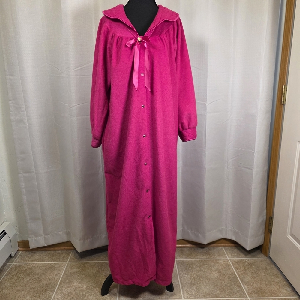 Vintage Pink Housecoat Robe Quiet Moments Large Quilted Collar Cozy